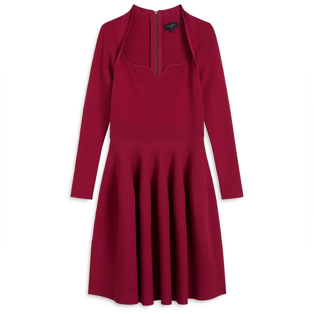 Ted Baker London Deep Pink Viennia Long Sleeve Knit Sweatheart Skater Dress NWT5 - Picture 9 of 14